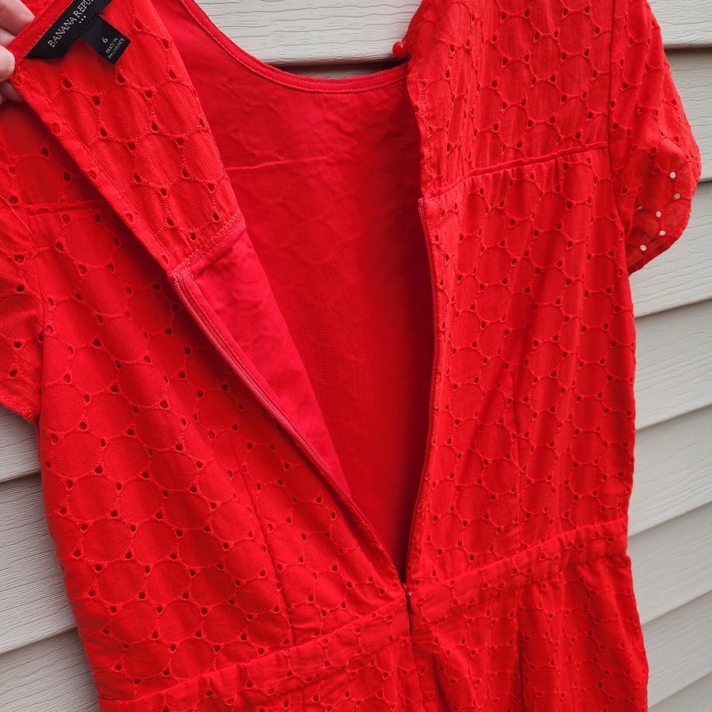 Banana Republic Vibrant Red Coral Eyelet Dress Romper Pantsuit - Picture 10 of 13